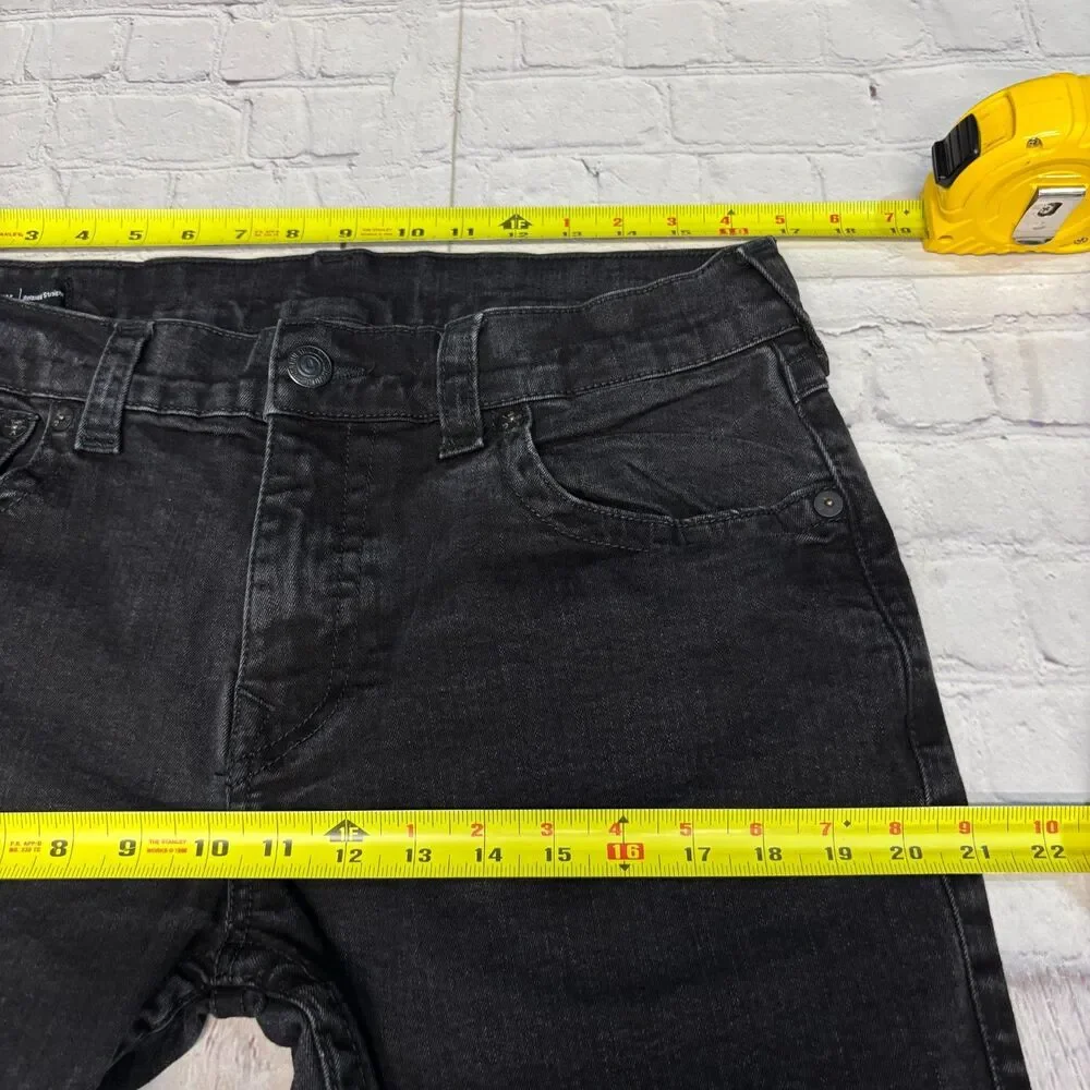 True Religion Men Ricky Relaxed Straight Jeans Size 33x32 Black Denim C124 -5
